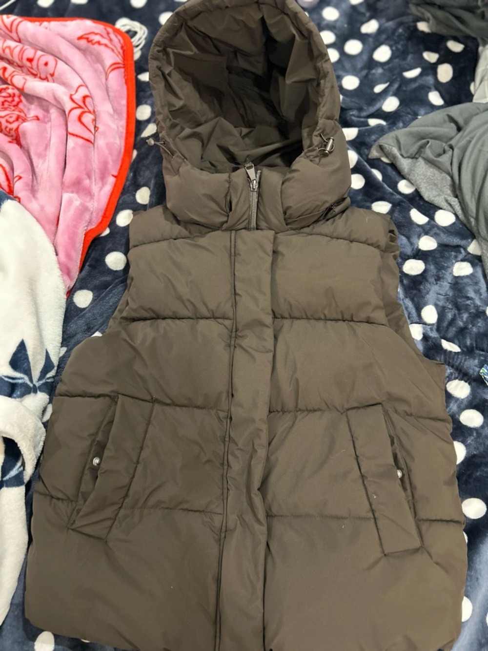 Ardene Quilted Hooded Vest in Brown